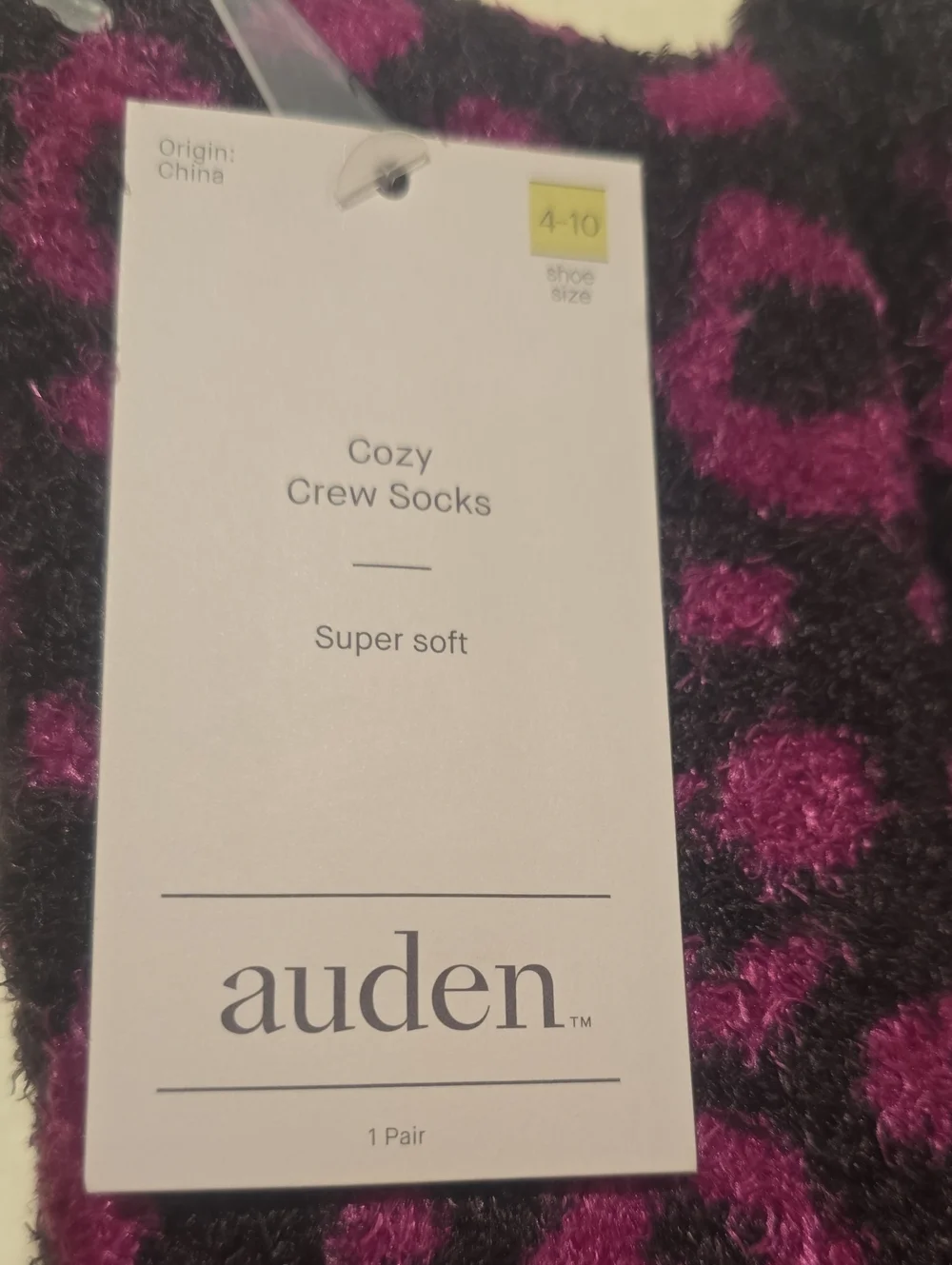 BIN Auden Purple Leopard Print Cozy Crew Socks Lot Of 2 Pairs